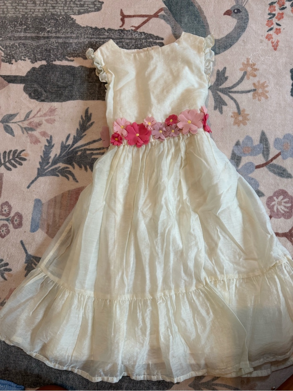 Mini Boden Ivory Party Dress with Pink Floral Waist
